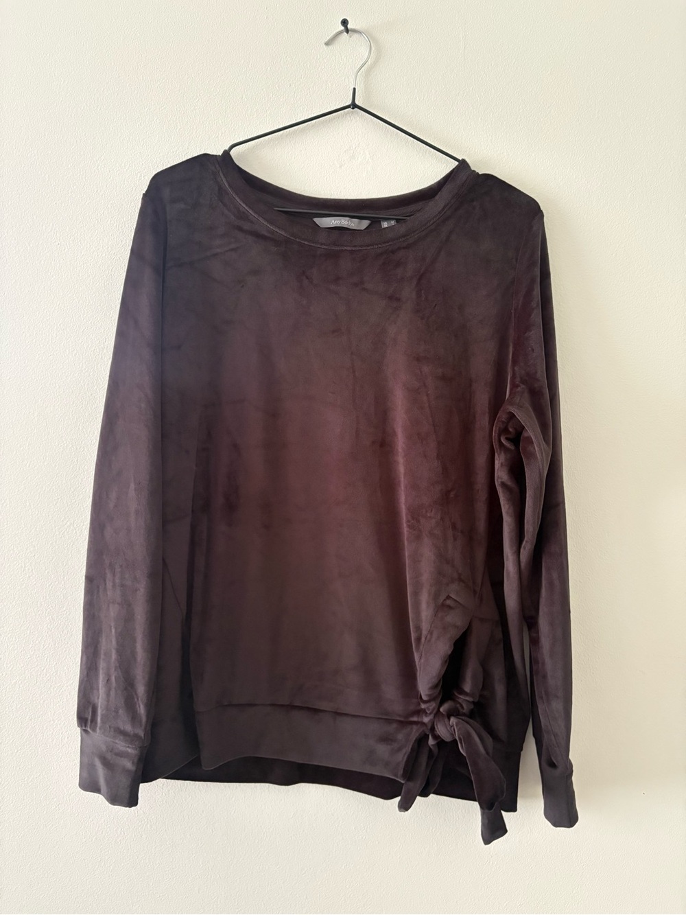 AnyBody Plush Side-Tie Sweatshirt - Black